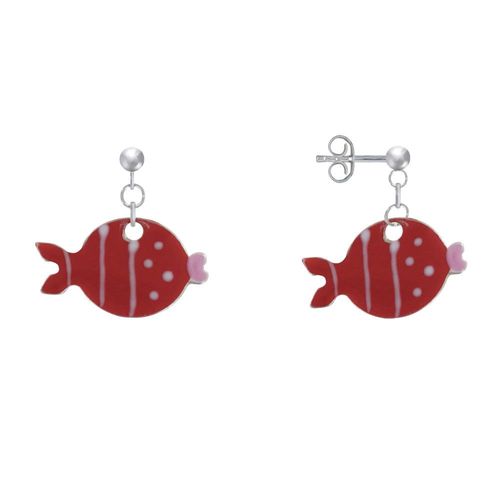 Les Poulettes Bijoux - Boucles D'oreilles Argent Petit Poisson À Pois Et Lignes Emaillées