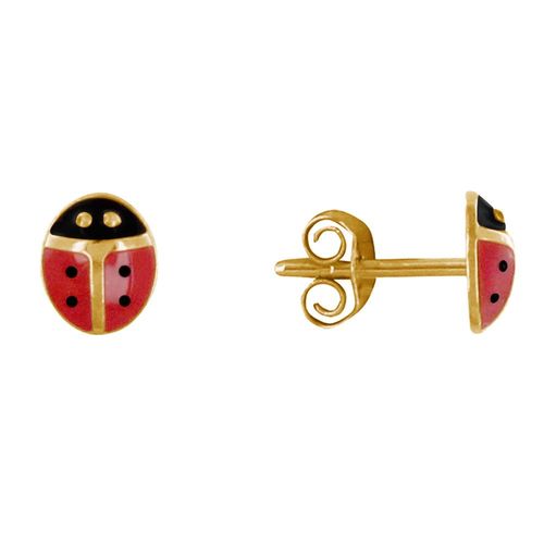 Les Poulettes Bijoux - Boucles D'oreilles Clous Plaqué Or Coccinelle Rouge Et Noire