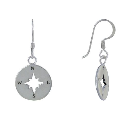 Les Poulettes Bijoux - Boucles D'oreilles Argent Médaille Ronde Rose Des Vents Ajourée