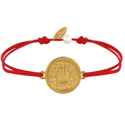 Les Poulettes Bijoux - Bracelet Lien Médaille Ronde Laiton Doré Coquillage