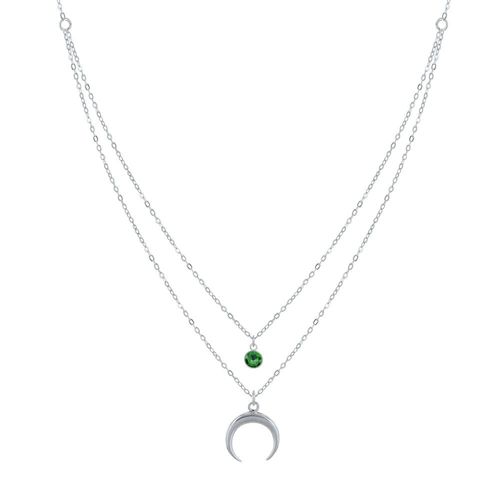 Les Poulettes Bijoux - Collier Double Chaine Argent Croissant De Lune Et Zirconia