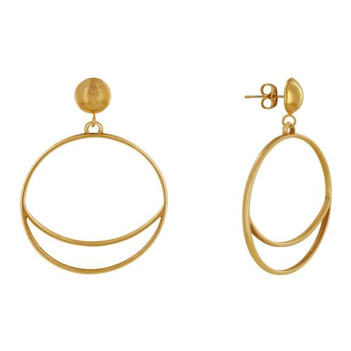 Les Poulettes Bijoux - Boucles D'oreilles Clous Métal Cercle Et Croissant De Lune