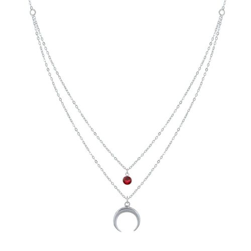 Les Poulettes Bijoux - Collier Double Chaine Argent Croissant De Lune Et Zirconia