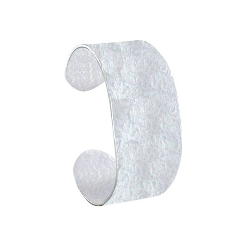 Les Poulettes Bijoux - Bracelet Laiton Argenté Manchette Plate Martelée