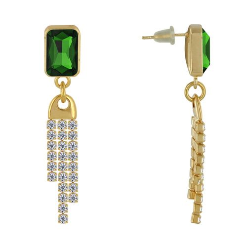 Les Poulettes Bijoux - Boucles D'oreilles Laiton Doré Pendante Rectangle Et Trois Liens De Strass