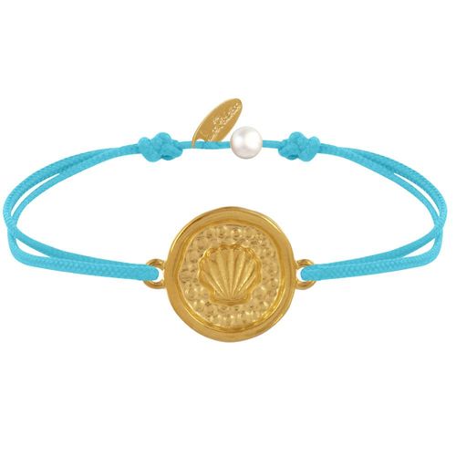 Les Poulettes Bijoux - Bracelet Lien Médaille Ronde Laiton Doré Coquillage