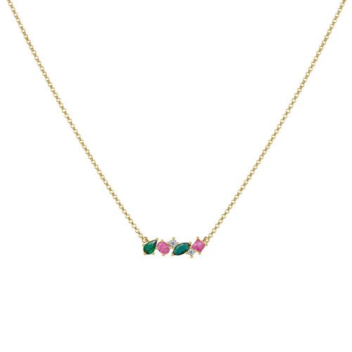 Les Poulettes Bijoux - Collier Plaqué Or 6 Strass De Différentes Formes