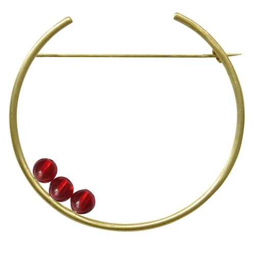 Les Poulettes Bijoux - Broche Laiton Ronde Et Trois Perles De Verre