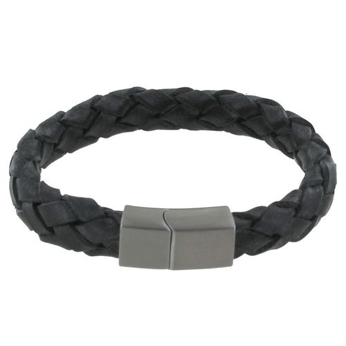 Les Poulettes Bijoux - Bracelet Homme Cuir Large Tresse Gris