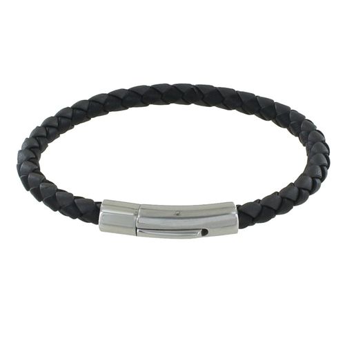 Les Poulettes Bijoux - Bracelet Homme Cuir Tréssé Rond Bicolore 19cm