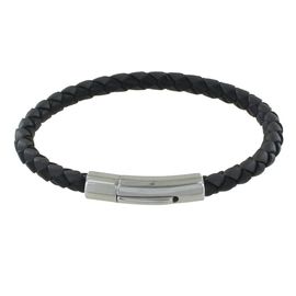 Les Poulettes Bijoux - Bracelet Homme Cuir Tréssé Rond Bicolore 19cm