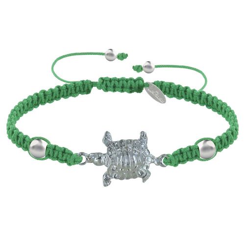 Les Poulettes Bijoux - Bracelet Tortue Métal Argenté Lien Tréssé