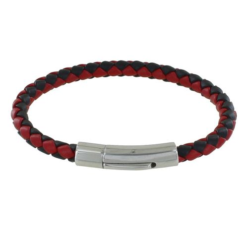 Les Poulettes Bijoux - Bracelet Homme Cuir Tréssé Rond Bicolore 19cm
