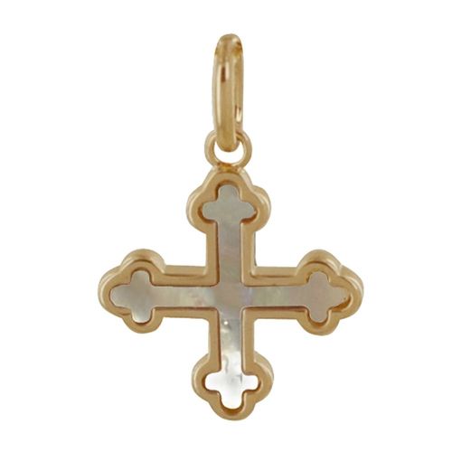 Les Poulettes Bijoux - Pendentif Plaqué Or Croix Trèfle De Nacre