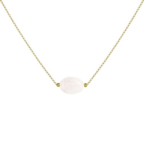 Les Poulettes Bijoux - Collier Plaqué Or Pierre Ovale De Quartz Blanc
