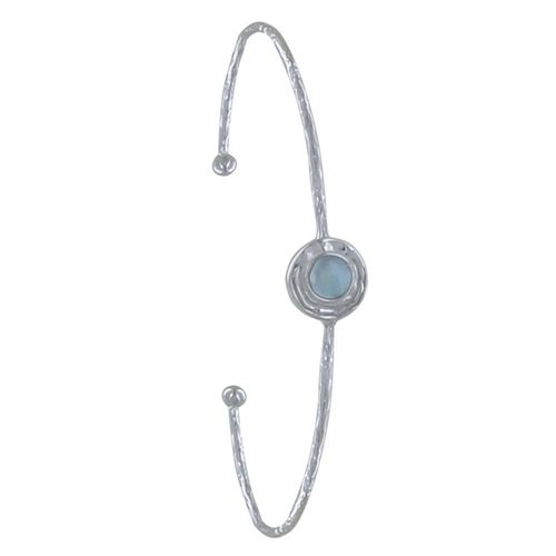 Les Poulettes Bijoux - Bracelet Argent Jonc Médaille Ronde Et Demi Perle De Larimar