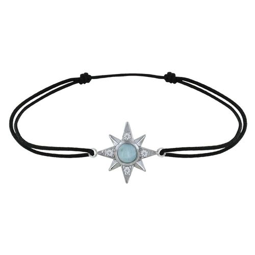 Les Poulettes Bijoux - Bracelet Argent Lien Noir Etoile Polaire Et Demi Perle De Larimar
