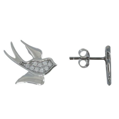 Les Poulettes Bijoux - Boucles D'oreilles Argent Puces Hirondelles Et Strass