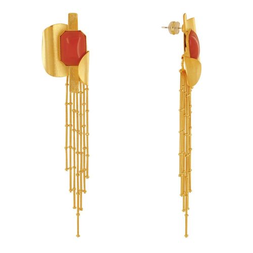 Les Poulettes Bijoux - Boucles D'oreilles Laiton Doré Formes Incurvés Et Long Fils Pendant