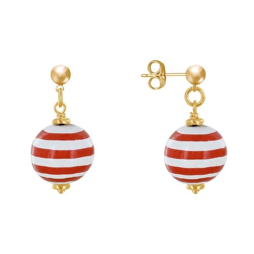 Les Poulettes Bijoux - Boucles D'oreilles Clous Métal Doré Perles En Bois Marinière