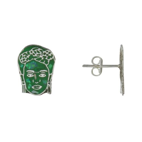 Les Poulettes Bijoux - Boucles D'oreilles Clous Argent Visage Vert