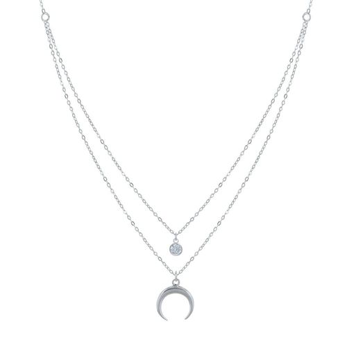 Les Poulettes Bijoux - Collier Double Chaine Argent Croissant De Lune Et Zirconia