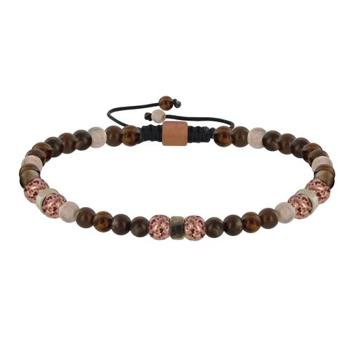 Les Poulettes Bijoux - Bracelet Lien Homme Perles Rondes Acier Cuivré Et Jaspe
