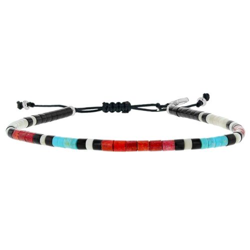 Les Poulettes Bijoux - Bracelet Lien Homme Anneaux Kingman Turquoise, Coral, Black Jet, Riverstone