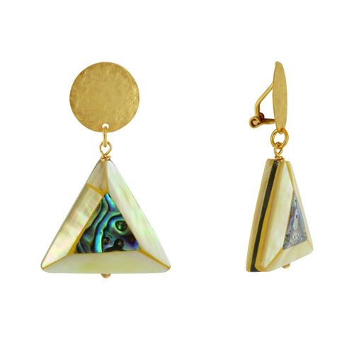Les Poulettes Bijoux - Boucles D'oreilles Clip Laiton Mat Pastille Brossée Triangle En Nacre Et Nacre Abalone