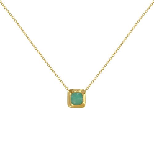 Les Poulettes Bijoux - Collier Plaqué Or Carré Et Son Amazonite