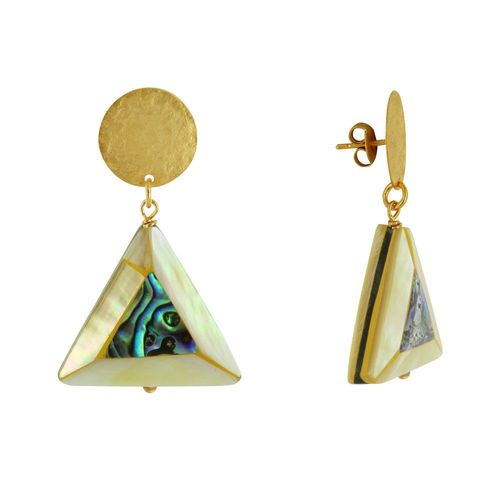 Les Poulettes Bijoux - Boucles D'oreilles Clous Laiton Mat Pastille Brossée Triangle En Nacre Et Nacre Abalone