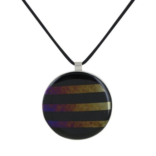 Les Poulettes Bijoux - Collier Argent Et Pendentif Rond Pâte De Verre Rayé Noir
