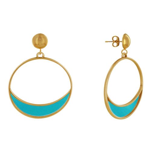 Les Poulettes Bijoux - Boucles D'oreilles Clous Métal Doré Cercle Et Croissant De Lune Translucide Coloré