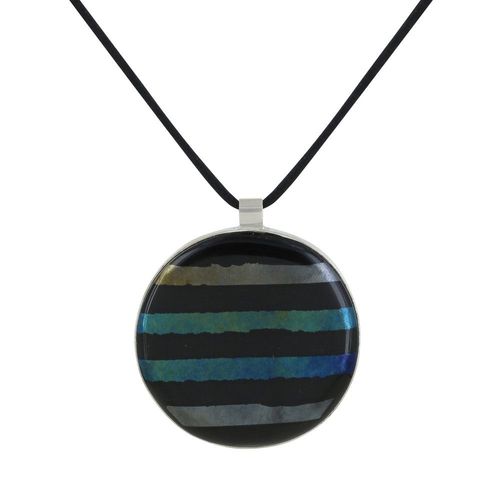 Les Poulettes Bijoux - Collier Argent Et Pendentif Rond Pâte De Verre Rayé Noir