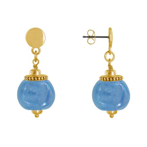 Les Poulettes Bijoux - Boucles D'oreilles Clous Métal Doré Et Grosses Perles En Céramique