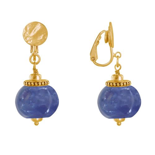 Les Poulettes Bijoux - Boucles D'oreilles Clip Métal Doré Et Grosses Perles En Céramique