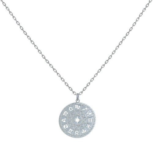 Les Poulettes Bijoux - Collier Argent Médaille Ronde Symboles Du Zodiaque