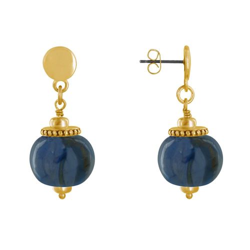 Les Poulettes Bijoux - Boucles D'oreilles Clous Métal Doré Et Grosses Perles En Céramique