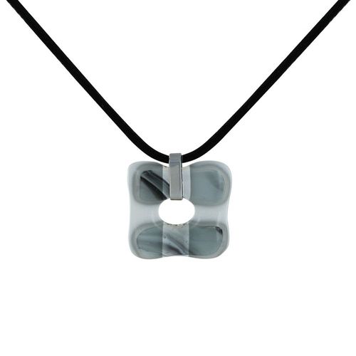 Les Poulettes Bijoux - Collier Argent Et Petit Pendentif Pâte De Verre Donuts Noir