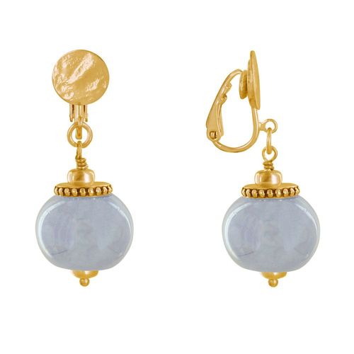 Les Poulettes Bijoux - Boucles D'oreilles Clip Métal Doré Et Grosses Perles En Céramique