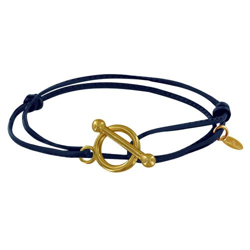 Les Poulettes Bijoux - Bracelet Double Tour Plaqué Or Fermoir T Et Lien En Cuir Coulissant