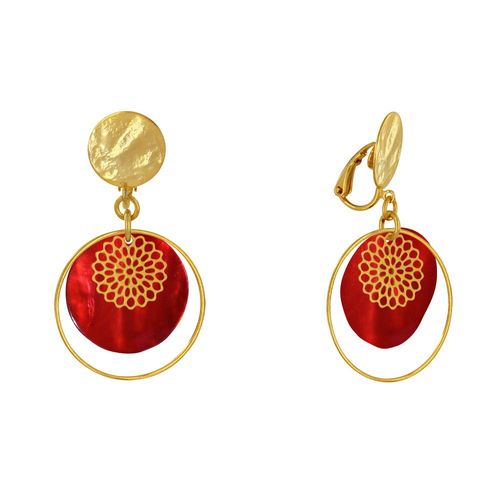 Les Poulettes Bijoux - Boucles D'oreilles Clip Métal Doré Cercle Et Pastille De Nacre