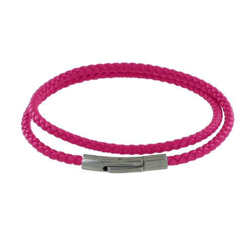 Les Poulettes Bijoux - Bracelet Homme Double Tour Cuir Tréssé Rond Pour Poignet 19cm