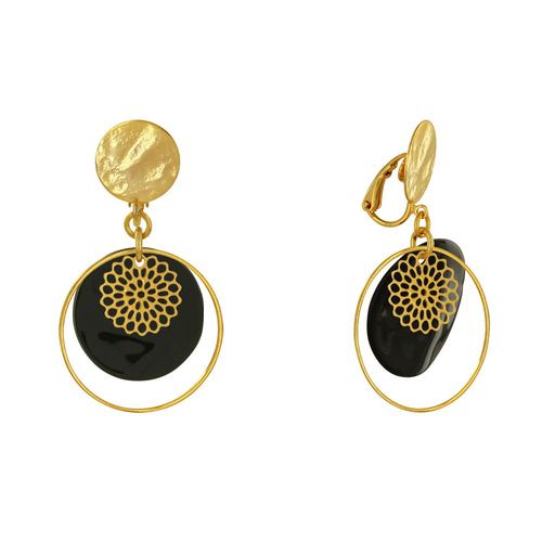 Les Poulettes Bijoux - Boucles D'oreilles Clip Métal Doré Cercle Et Pastille De Nacre