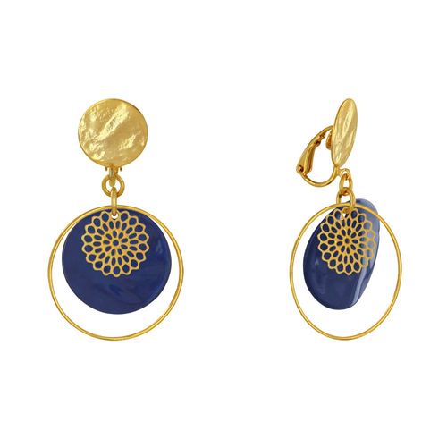 Les Poulettes Bijoux - Boucles D'oreilles Clip Métal Doré Cercle Et Pastille De Nacre