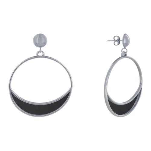 Les Poulettes Bijoux - Boucles D'oreilles Clous Métal Argenté Cercle Et Croissant De Lune Translucide Coloré