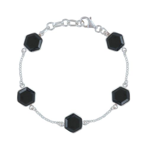 Les Poulettes Bijoux - Bracelet Argent Cinq Hexagones D'onyx Noir Facettés