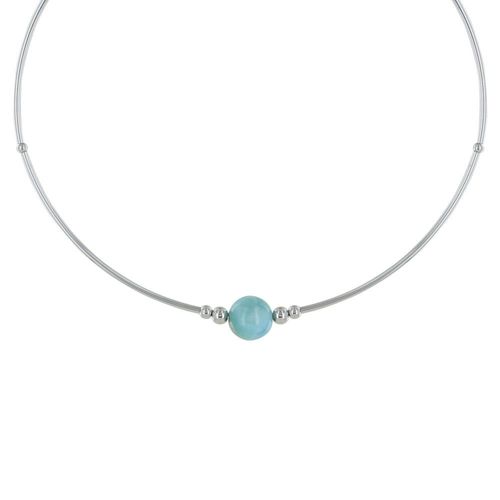 Les Poulettes Bijoux - Collier Tubes Argent Une Perle De Larimar Et Perles D'argent