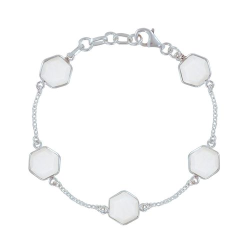 Les Poulettes Bijoux - Bracelet Argent Cinq Hexagones D'agate Blanche Facettés