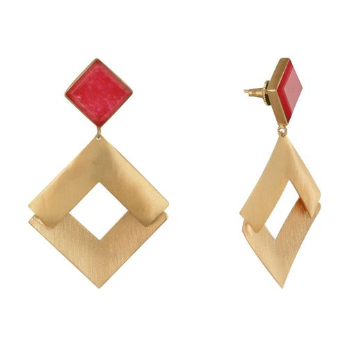 Les Poulettes Bijoux - Boucles D'oreilles Laiton Doré Carrés Lisse Brossé Et Coloré